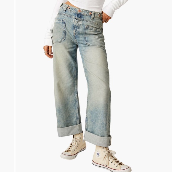 We The Free Denim - We The Free Palmer Coffed Light Wash Relaxed Jeans